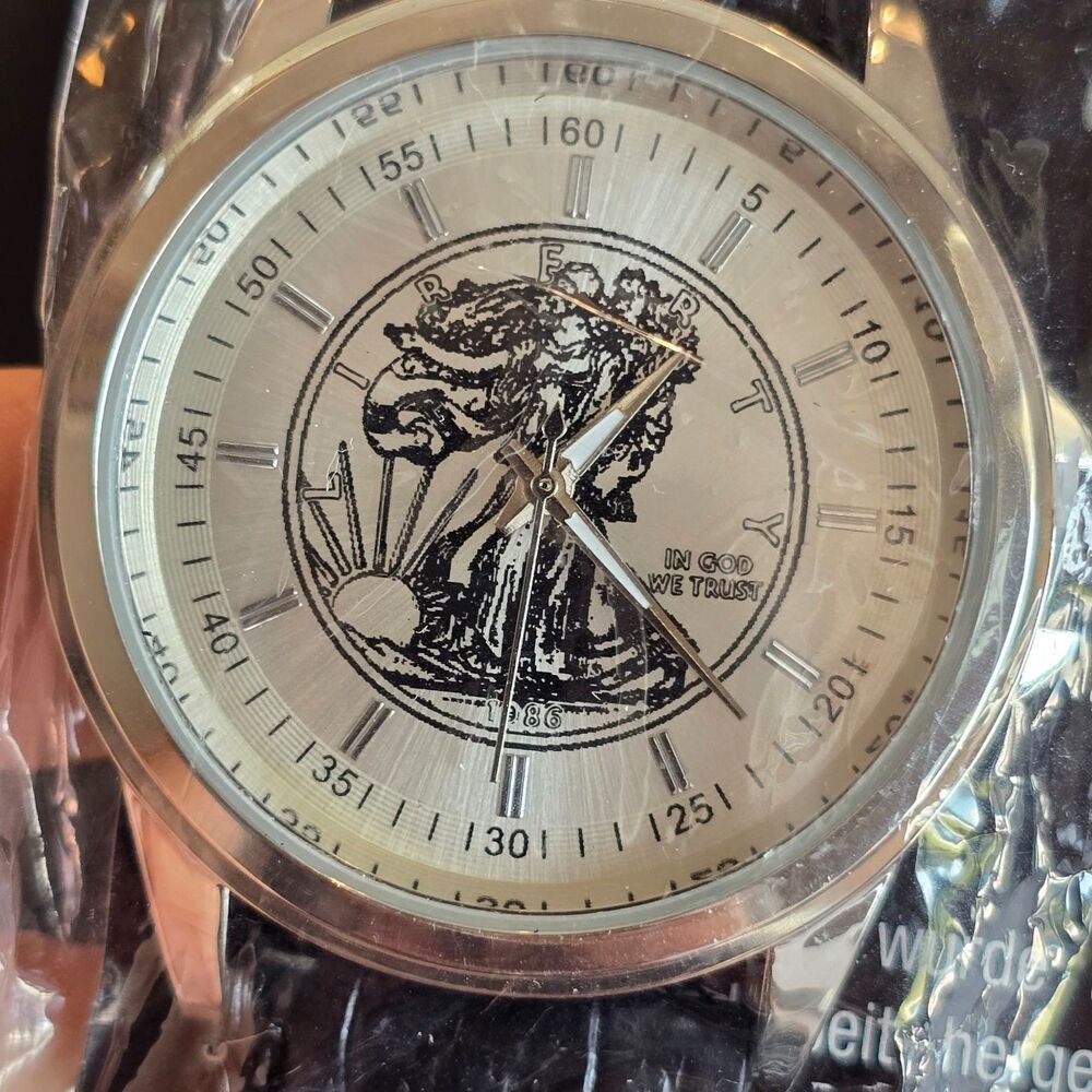 IN God We Trust Men’s Watch Round Silver Tone with black band NEW